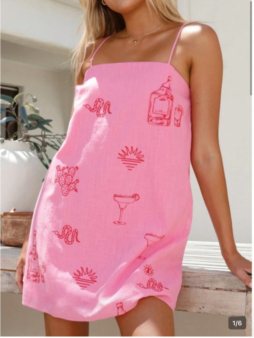 SHEIN Pink Mini Slip Dress with Red Print